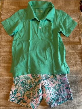Lilly Pulitzer Boys Set - shorts w/ matching teal polo